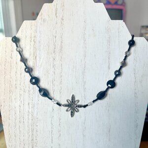 Black and Silver Necklace with Starburst Charm